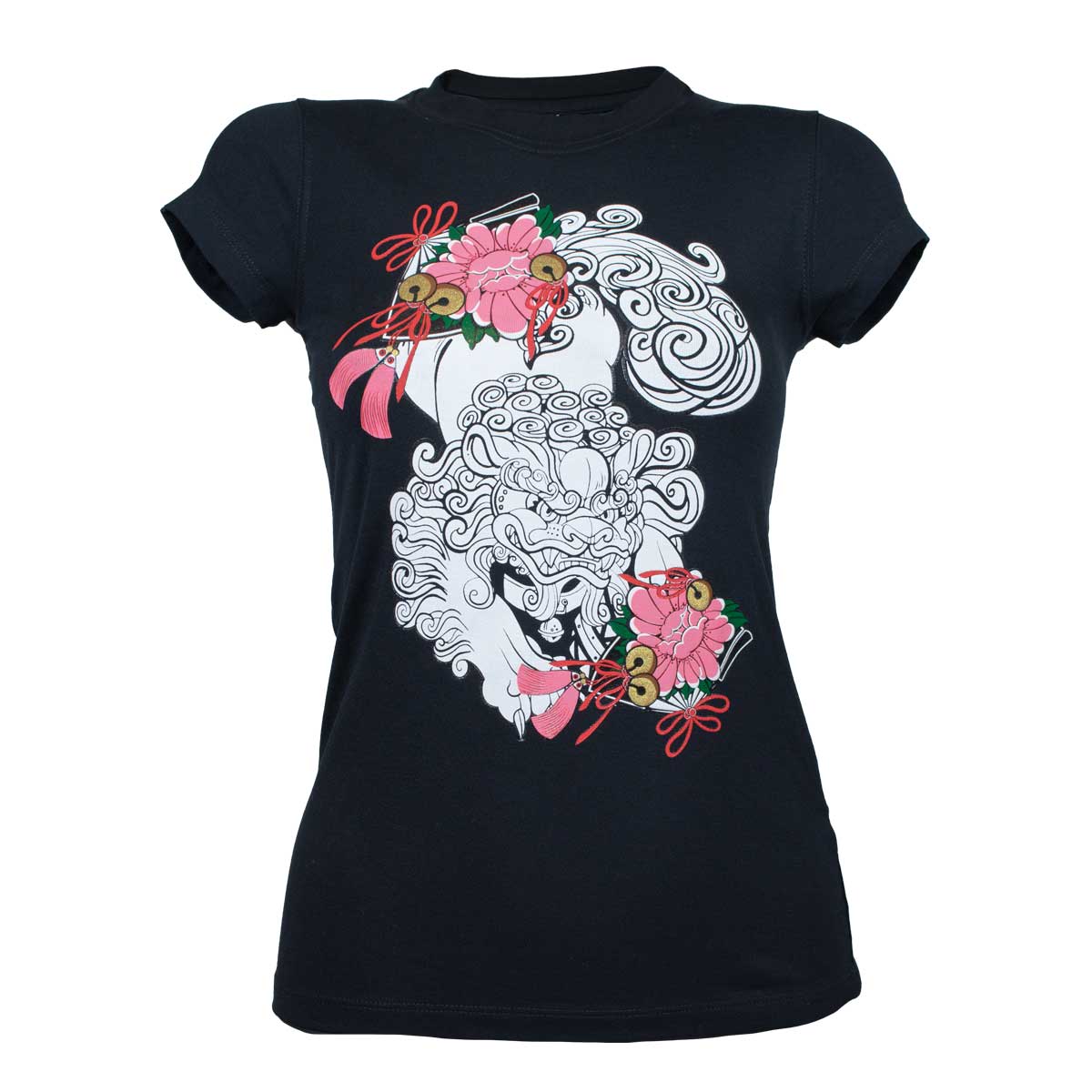 Playera negra de mujer con estampado estilo japonés